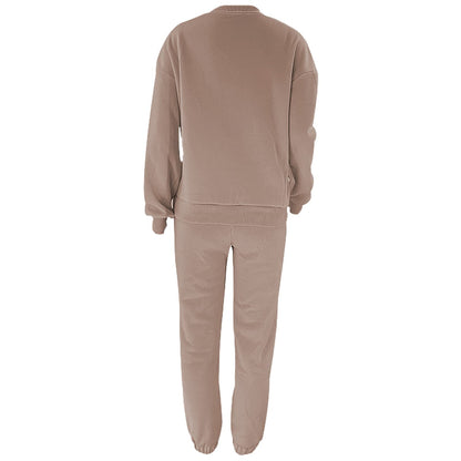 Survêtement Femme Ensemble doublée de Fourrure Sweat à Pullover et Pantalon Jogging (Marron,S)