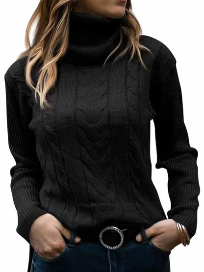 Joligiao Pull Femme Col Roulé Pullover Maille Torsadée à Manches Longues Femme Pulls Décontractés Pull Léger Coupe Classique Pullover Couleur Unie Chic Et Elegant Automne Hiver Noir M