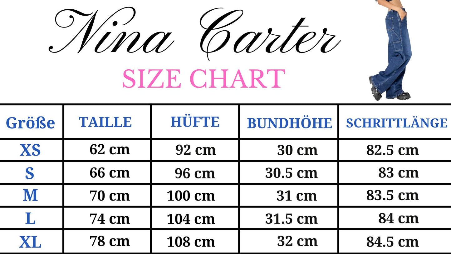 Nina Carter YY301 Jean carpenter pour femme - Jean stretch large au look usé avec jambes évasées, Bleu foncé (Yy301-9), M