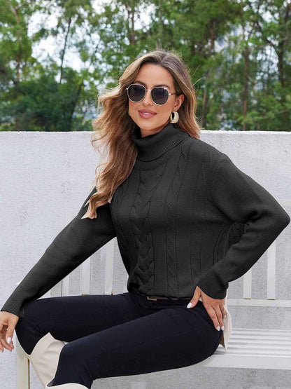 Joligiao Pull Femme Col Roulé Pullover Maille Torsadée à Manches Longues Femme Pulls Décontractés Pull Léger Coupe Classique Pullover Couleur Unie Chic Et Elegant Automne Hiver Noir M